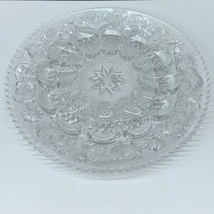 Vintage Clear Pressed Glass Deviled Egg Plate 12 Well Floral Starburst Round 11"
